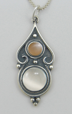 Sterling Silver Romantic Necklace White Moonstone And Peach Moonstone